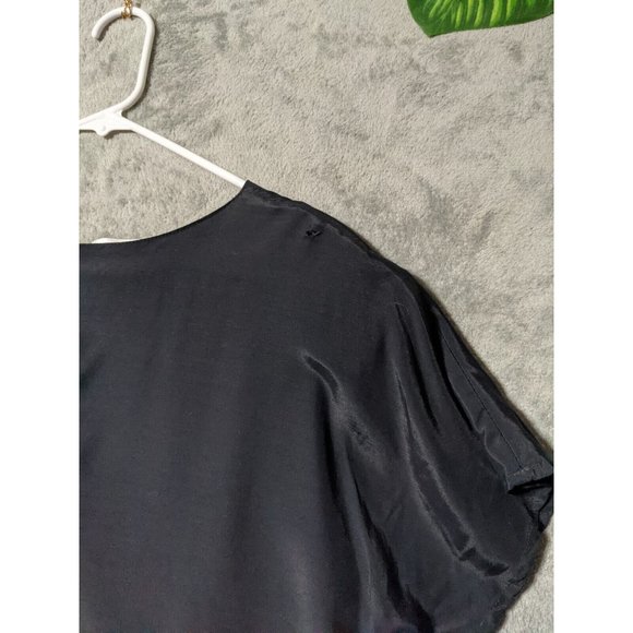 🍑VTG PETITE IMPRESSIONS 100% Rayon Women Blouse Padded Shoulder Black SIZE 14 - Picture 11 of 12